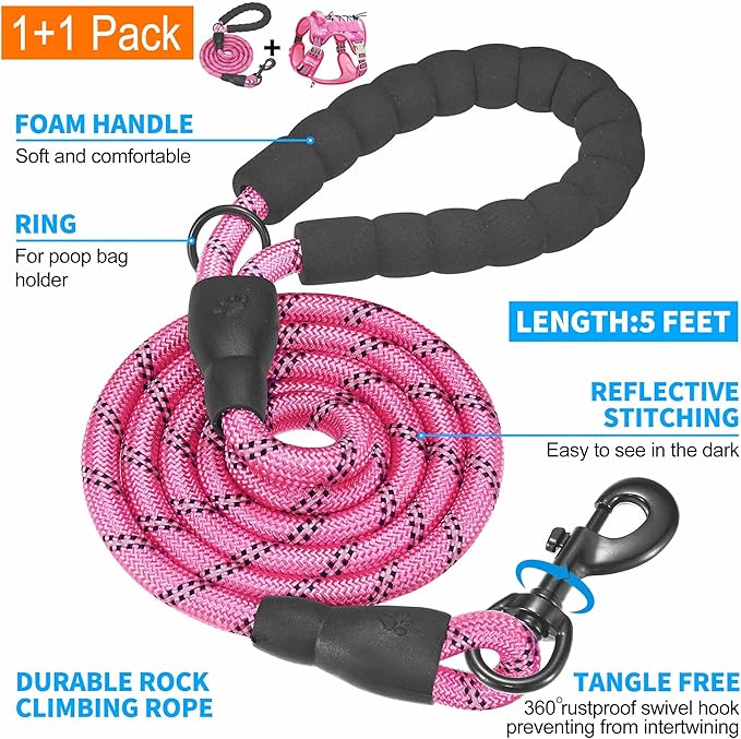 Heavy Duty Tactical Dog Harness for Large Dogs, No Pull Adjustable Pet Harness Reflective Service Training Easy Control Pet Vest Military K9 Working Dog Harnesses- Large, Pink Camo