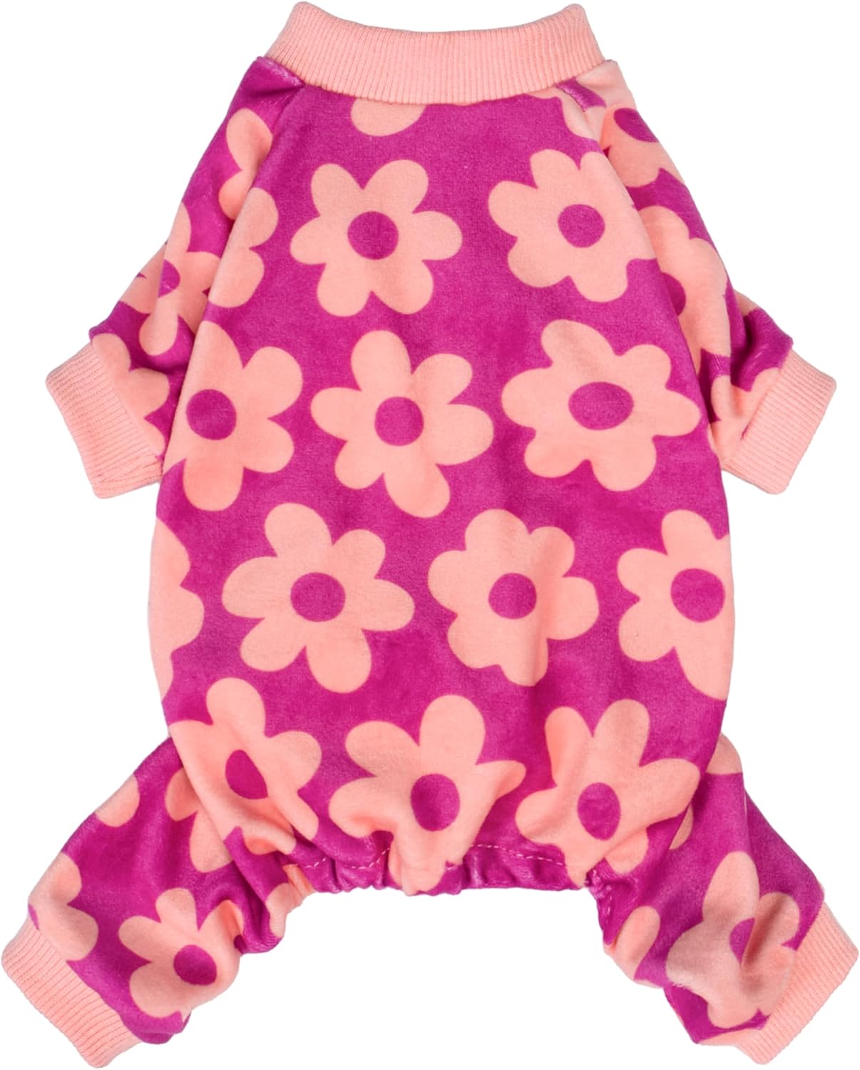 Fitwarm Flower Fleece Dog Pajamas, Warm Winter Dog Clothes for Small Dogs Girl, Cozy Pet Onesie with Feet, Pink, Small