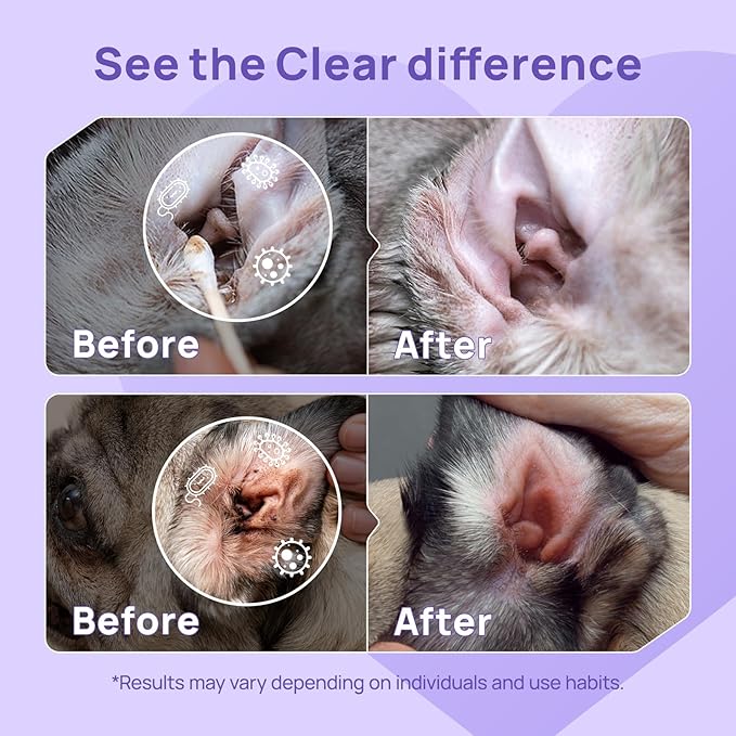 HICC PET Dog Ear Cleaner Solution Vet-Recommended Dog Ear Infection Treatment to Soothe Itchy & Inflamed Ear Drops for Dogs & Cats to Gently Removes Debris, Wax Buildup, Odor - 4 fl oz