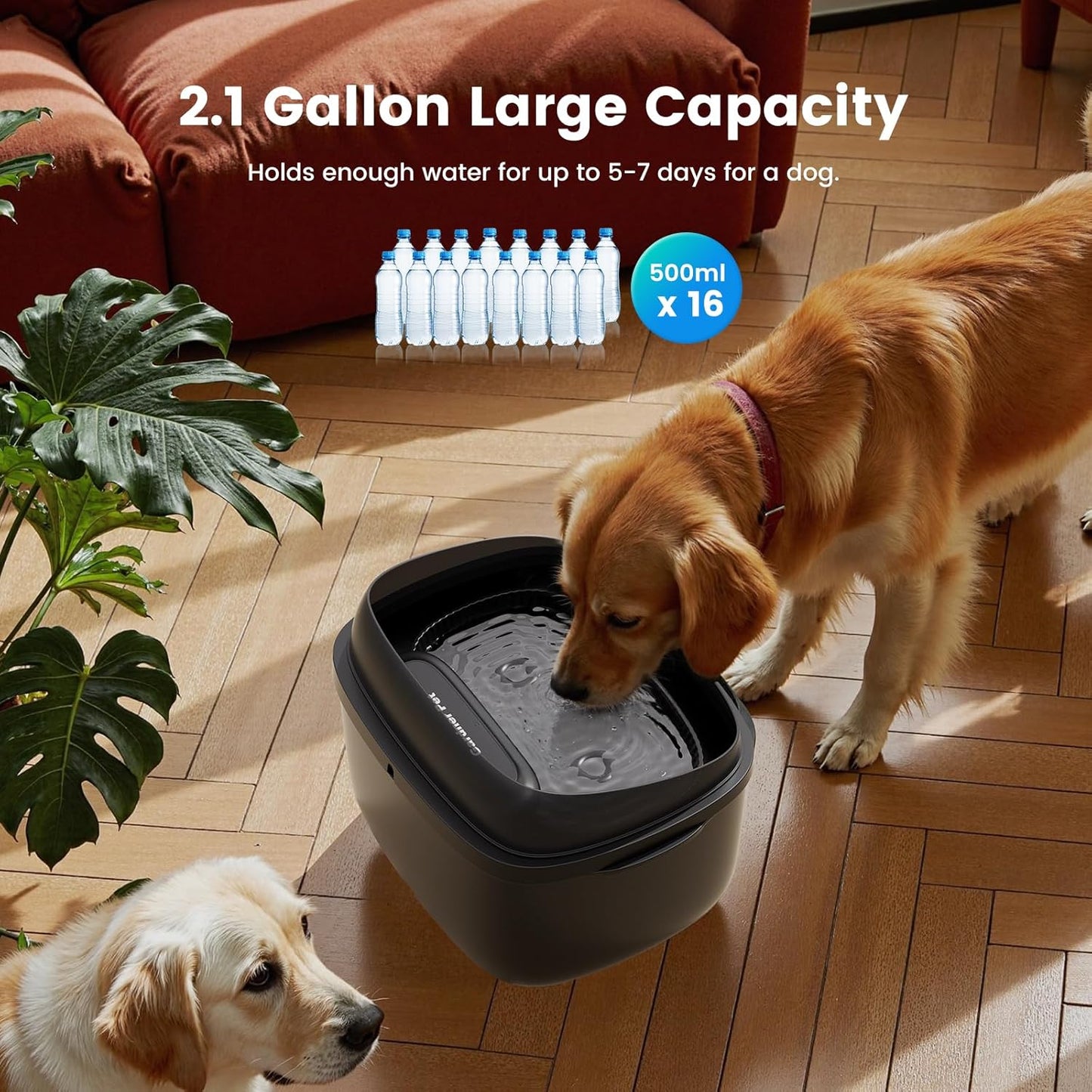 Gardner Pet Dog Water Fountain for Large Dogs, 8L/2.1Gal Large Capacity Automatic Dog Water Bowl Dispenser with Vortex Circulation, UV&Maifan Stone Filter, Splash-Proof, Quiet Cat & Dog Water Bowl