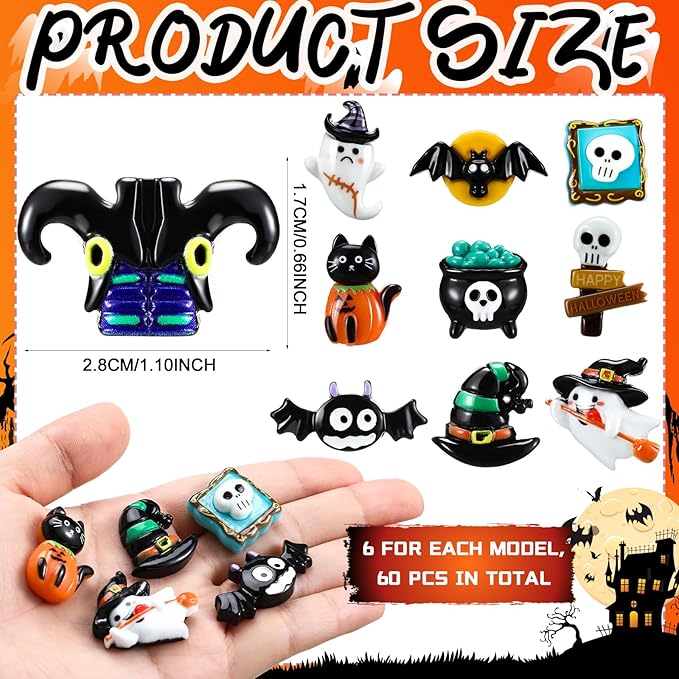 Liliful 60 Pcs Mini Halloween Miniatures Garden Figurines Resin Pumpkin Ghost Ornaments Mini Halloween Figures for DIY Garden Accessories Adornments Embellishment Decorations Party Supplies (Gothic)