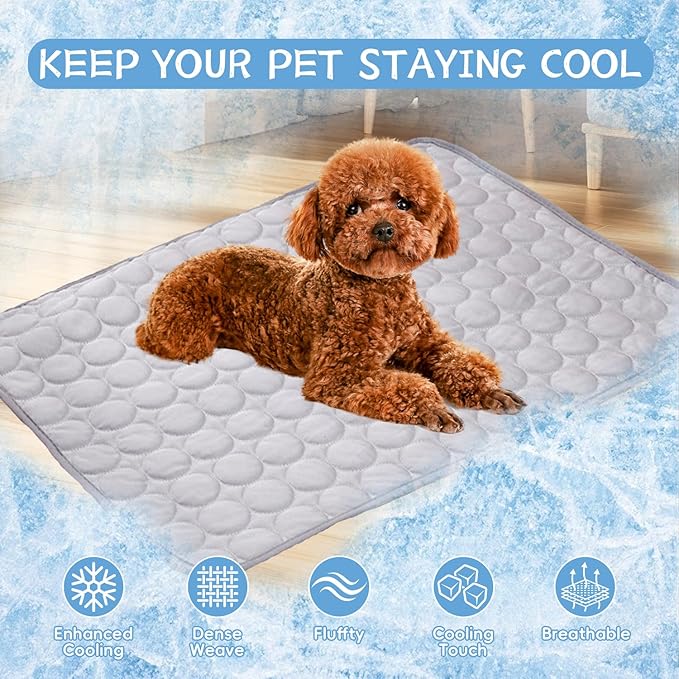 Dog Cooling Mat,2025 Upgrade Pet Cooling Mat for Dogs Cats,Summer Ice Silk Cool Mats & Sleeping Pad for Indoor or Outdoor,Perfect as Blanket for Kennel Sofa Bed Floor Car (Grey, Medium, 23.6"x19.3")