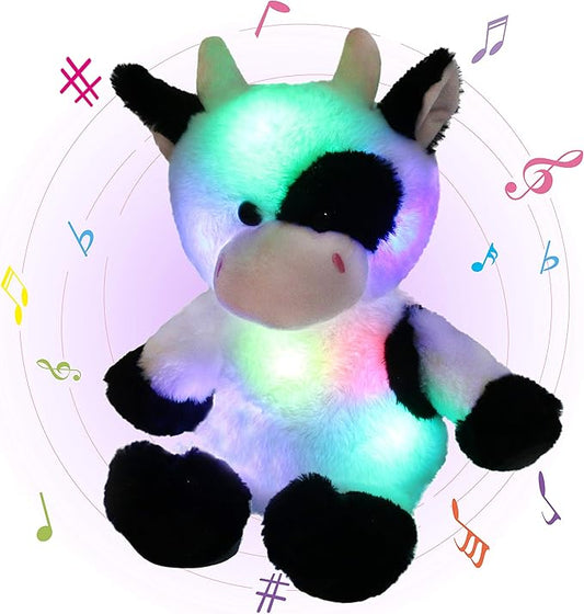 Glow Guards 15'' Light up Music Cow Stuffed Animals Glowing Singing Soft Plush Toy with Lullaby Songs LED Night Lights for Birthday Gifts Toddler Kids Nap Time Pal
