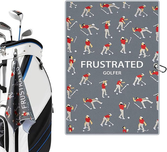 Microfiber Golf Towels (16" X 24") with Carabiner Clip, Waffle Pattern Golf Towel Hook and Loop Fastener, Golf Club Towel, Premium Golf Accessories, Gift for Men, Golfers, Dad (Gray)