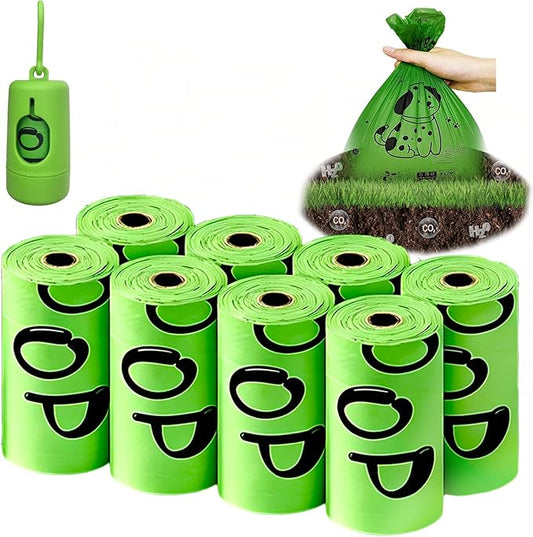 100% plant-based Dog Poop Bags Rolls, ASTM D6400 & EN 13432 Compliant, 120 Poop Bags including dispenser, 13 in × 9 in green poop bags for dogs, Super thick 100% leak proof