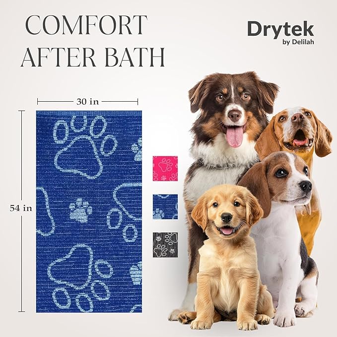 Delilah Home Drytek Dog Towel, Faster Drying, Ultra Absorbent & Odor-Resistant Dog Drying Towel Made from Recycled Bottles, Bath, Beach & Travel Towel (Blue) Large 30x54