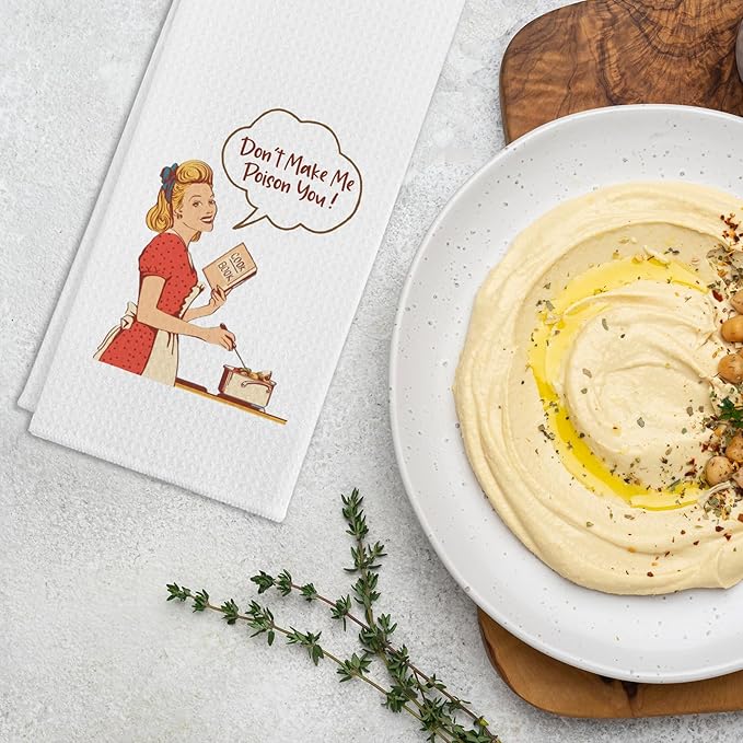 Funny Kitchen Dish Towels with Jokes Themed Don't Make Me Poison You Soft Dishcloths Funny Retro Housewife Kitchen Towels Hilarious Birthday Gifts for Women Hostess Wife Sister Chef Friend