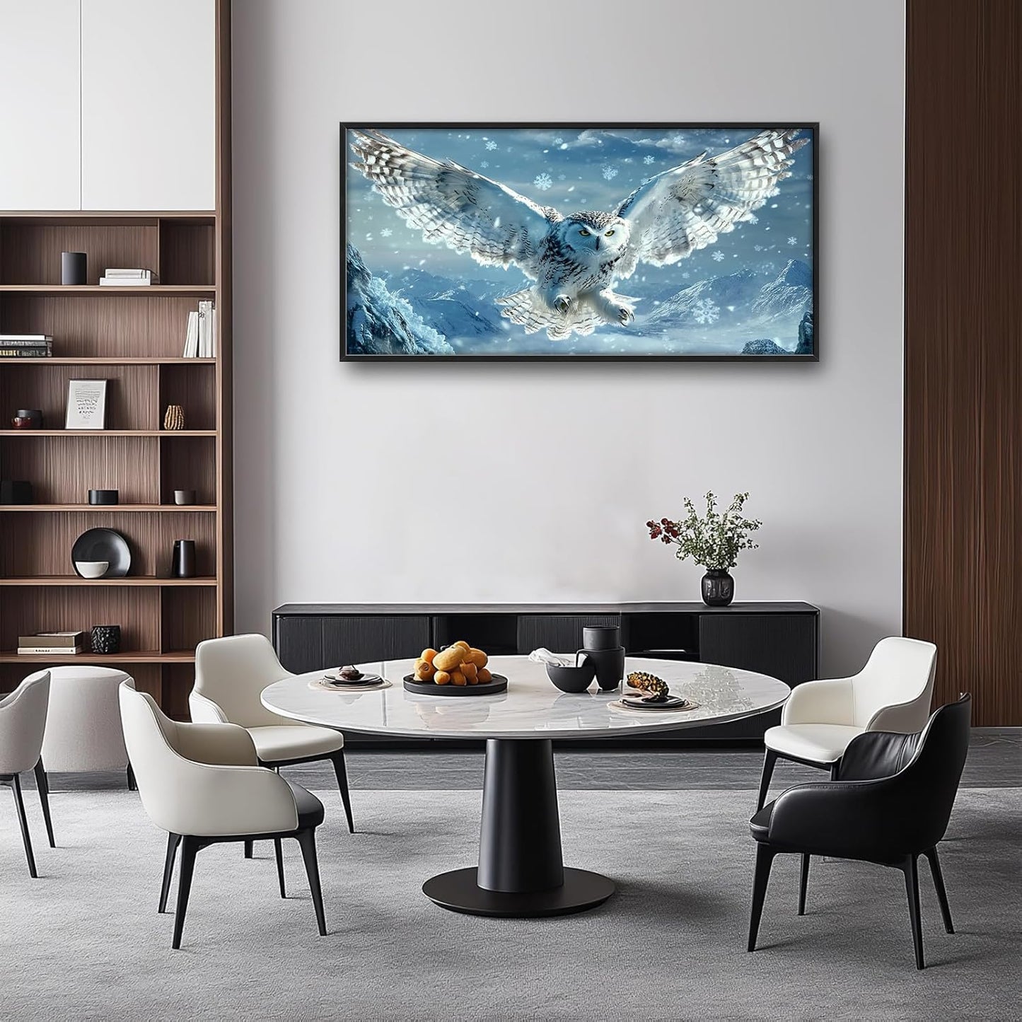 Framed Large Snowy Owl Wall Art for Living Room, Oversized Snowy Mountain Wall Decor Landscape Canvas Painting Modern Artwork Home Decoration for Living Room Bedroom Office 60"x30"