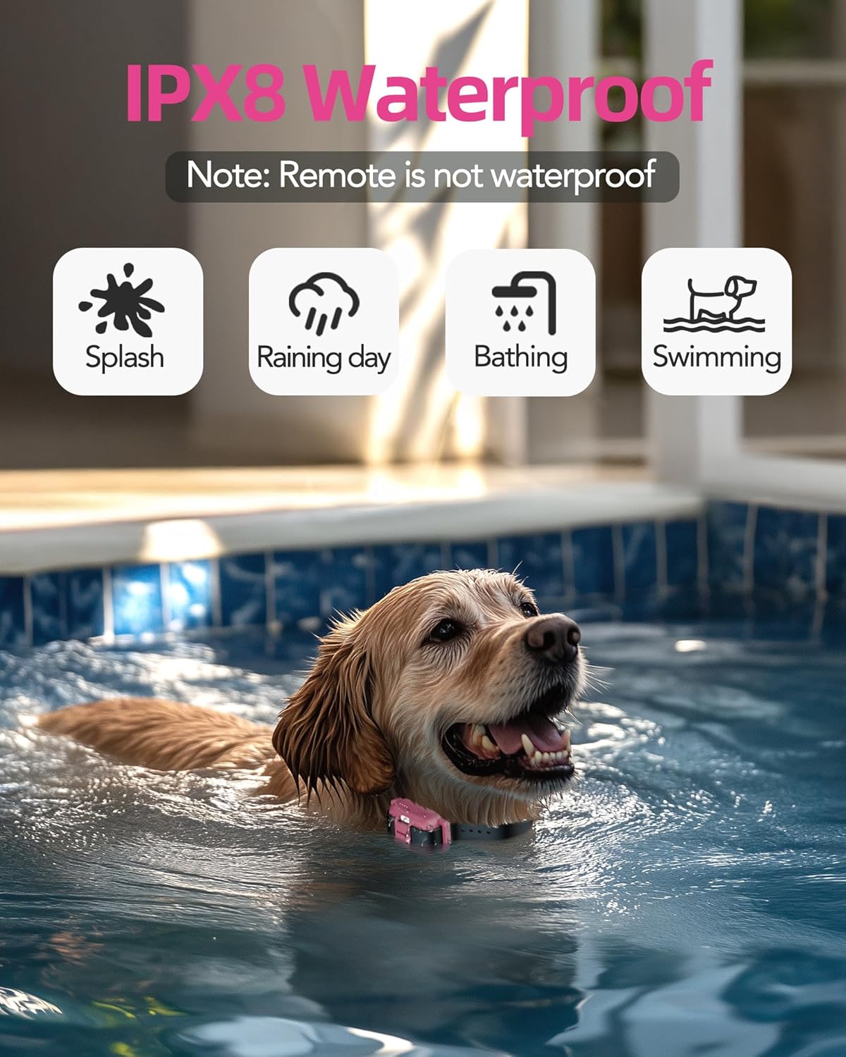 Jugbow Dog Training Collar - 3/4 Mile Remote Dog Shock Collar with 3 Training Modes, Electric Collars with LED Light & Security Lock, IPX8 Waterproof Rechargeable E-Collar for Large Medium Dogs (Pink)