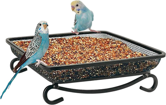 MIXXIDEA Ground Bird Feeder Tray, Metal Platform Mesh Seed Tray for Bird Feeders, Great Attracting Garden Yard Decoration for Wild Birds Squirrels Dove (1 Pack)