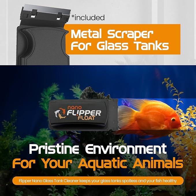 FL!PPER Flipper Cleaner Float - 2-in-1 Floating Magnetic Aquarium Glass Cleaner - Fish Tank Cleaner - Scrubber & Scraper Aquarium Cleaning Tools - Floating Fish Tank Cleaner, Nano
