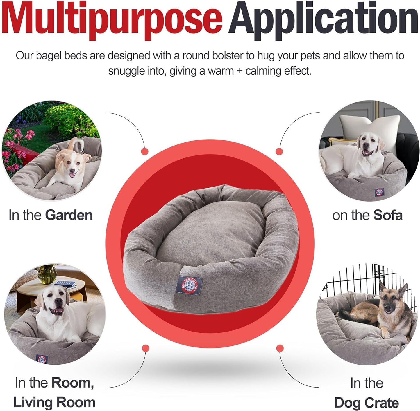 Majestic Pet 32 Inch Micro Velvet Calming Dog Bed Washable 32x23x7 (inch) – Cozy Soft Round Donut Dog Bed with Spine for Head Support - Pet Bed Medium – Pearl