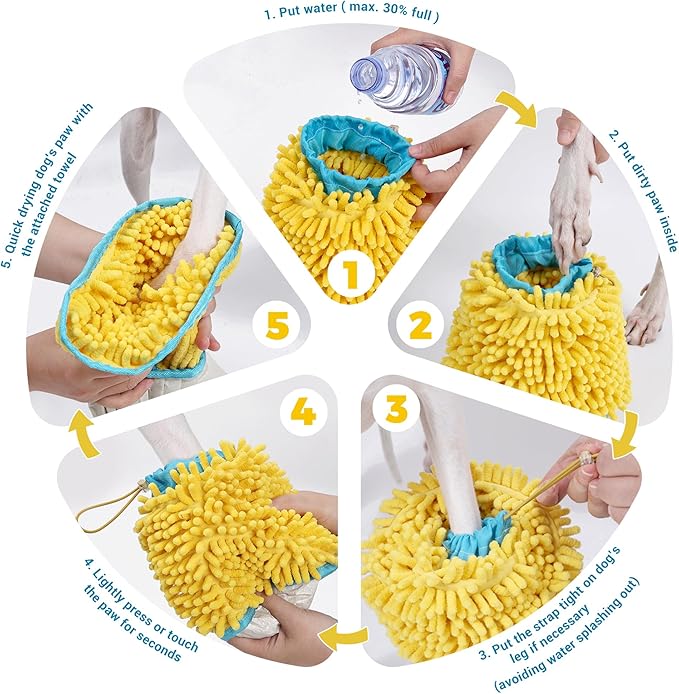 Dog Paw Cleaning Cup Portable Dog Paw Washer with Towel, Leak-Proof Pet Foot Cleaning Bag, 2 In 1 Dog Foot Cleaner with Super Absorbent Cloth, Foldable & Washable, Travel Paw Washer for Dogs & Cats, L
