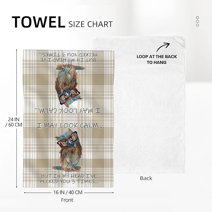 Funny Owl Kitchen Dish Towels Decorative Set of 2, Absorbent Cute Buffalo Plaid Tea Hand Towels for Kitchen Farmhouse Housewarming Bar Cooking Baking Drying Decor Owl Lover Gift