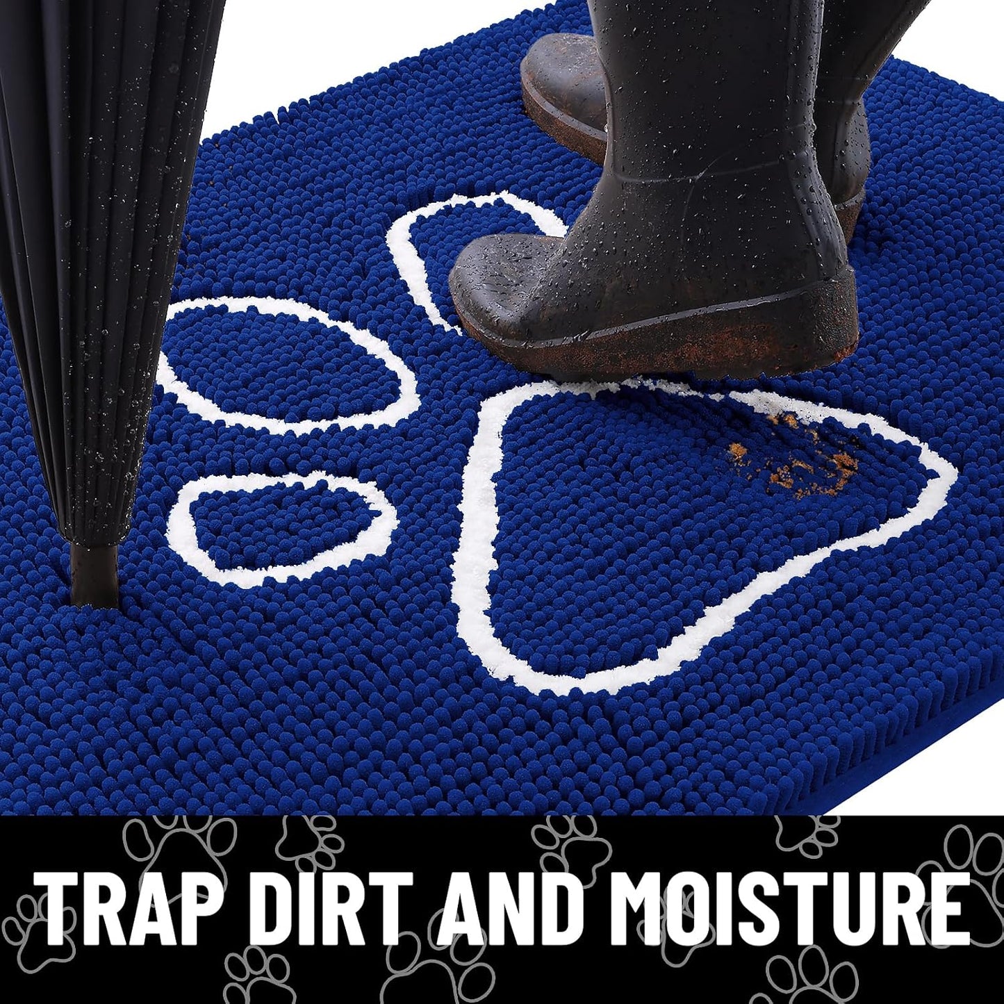 Smiry Dog Door Mat for Muddy Paws, Absorbent Dirt Trapper Non Slip Quick Dry Washable Chenille Mat for Mud Dogs, Entry Rug for Indoor and Outdoor (36x24 Inches, Royal Blue)
