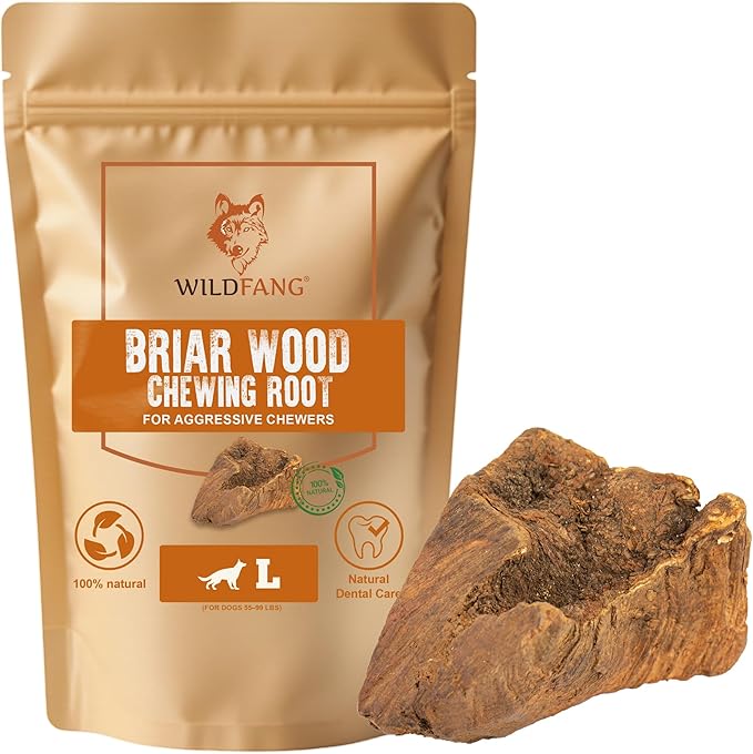 Wildfang® Briar Wood Chewing Root, Large - Splinter Free Wood Dog Chew Toys for Aggressive Chewer, Odorless Natural Teething Toys Dogs Dental Health, Healthy Gums (for Dogs 55-99 lbs), Pack of 1