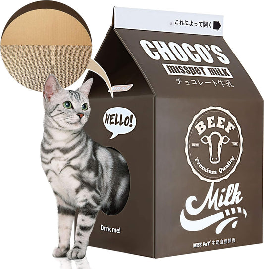 Cat Condo Scratcher Post Cardboard, Milk Box Shape Cat Scratching House Bed, Black Color