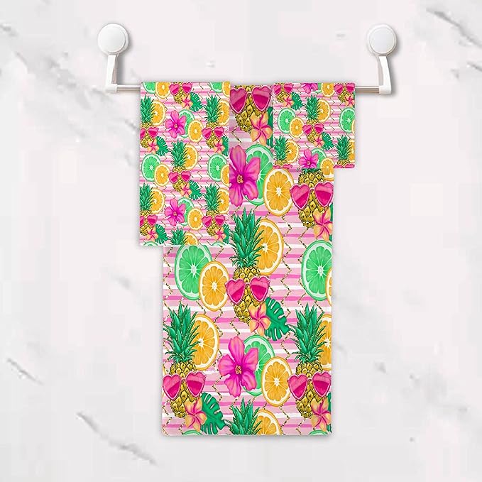 Gaming 3 Piece Towel Bathroom Sets, 1 Bath Towel, 1 Washcloth, 1 Hand Towel, Cotton Fast Dry Soft Absorbent Towel Set for Home Kitchen Family (Holiday Pineapple)