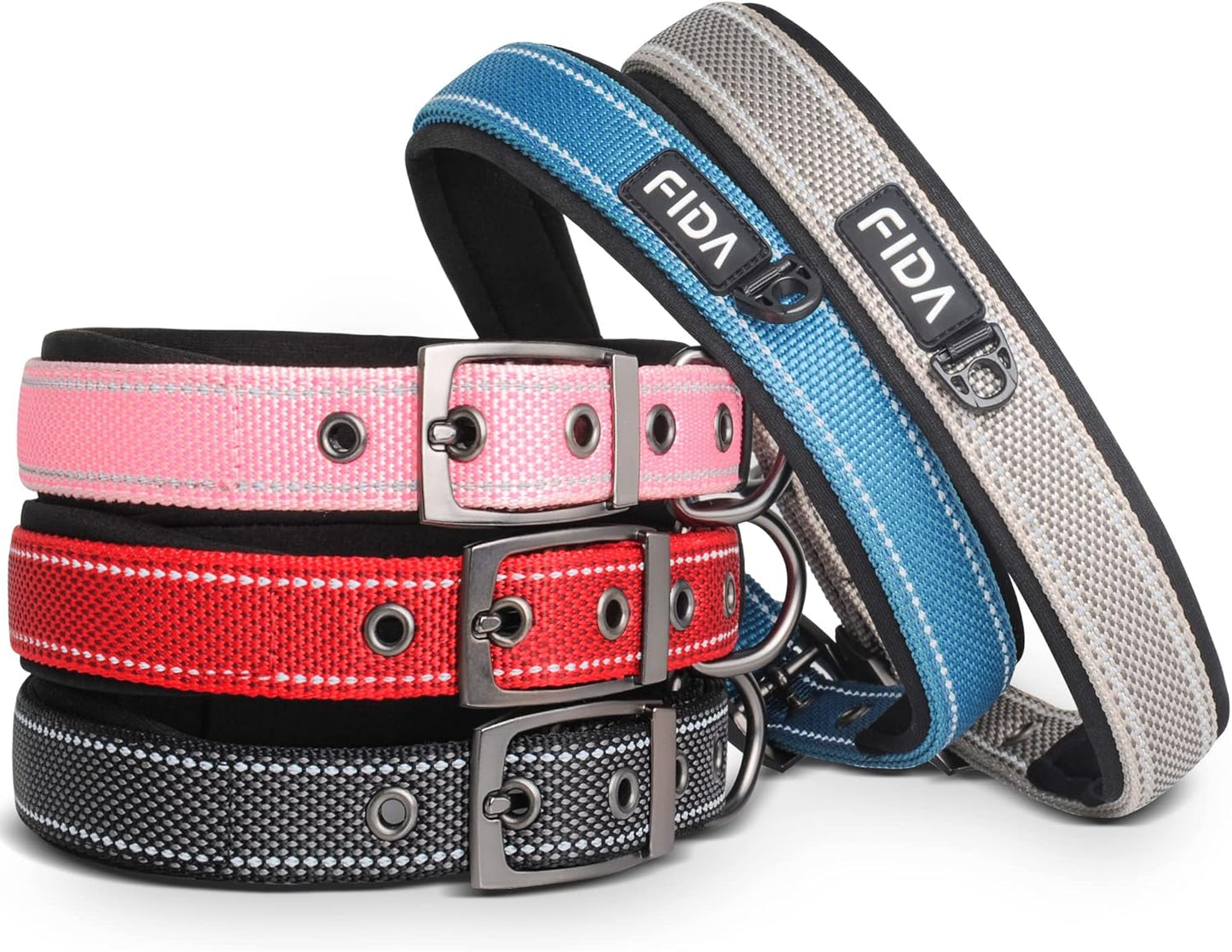 Fida Heavy Duty Dog Collar, Ultra Comfortable Soft Neoprene Padded, Adjustable Reflective Nylon Pet Collar with Durable Metal Belt Buckle for Small Breeds (S, Red)