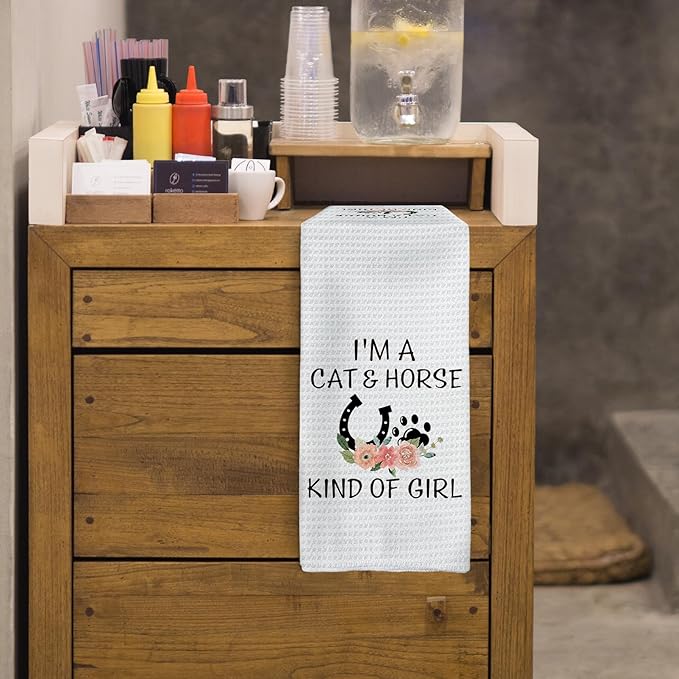 Gifts for Cat Lovers Horse Lovers Kitchen Towels, I'm a Cat and Horse King of Girl Hand Towels, Cat Gifts Horse Gifts for Girls Women Dish Towels Tea Towels for Kitchen, 16x24inch