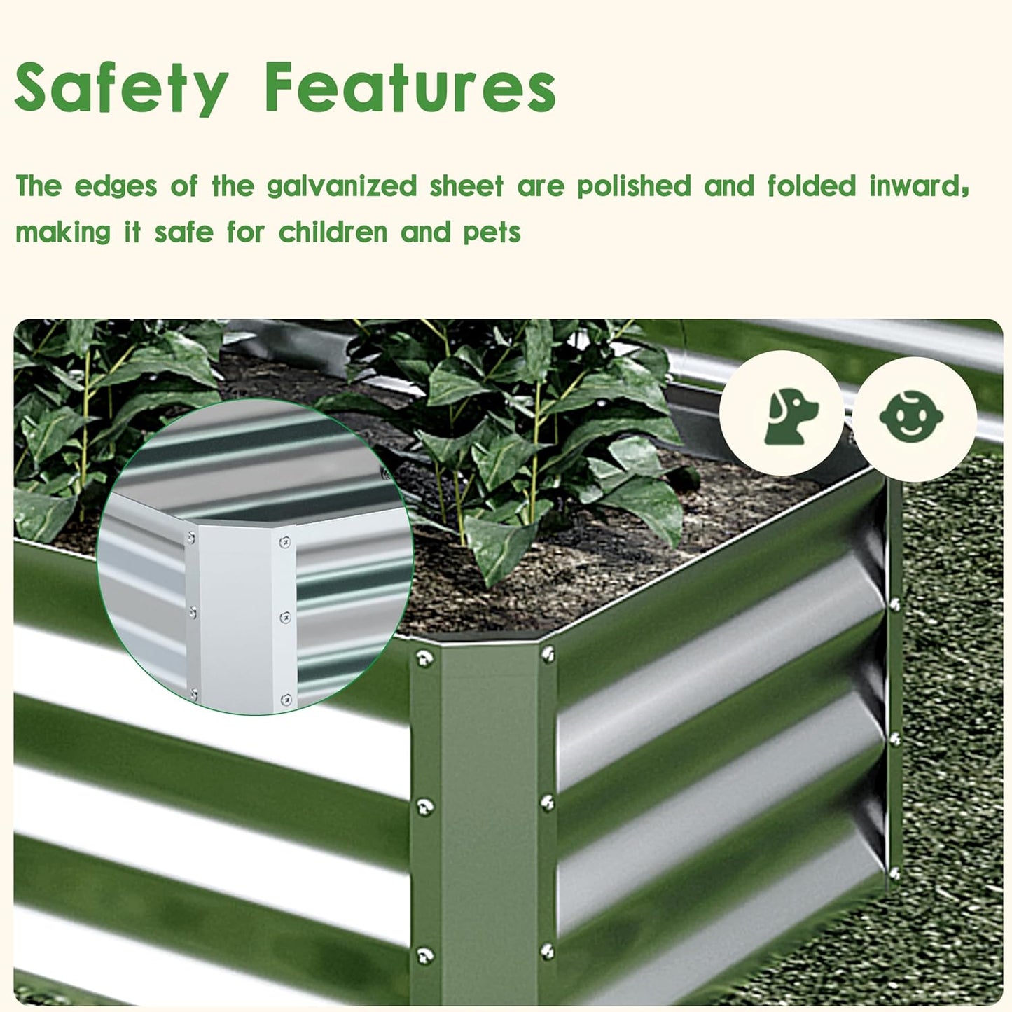 EKX 8x4x2FT Galvanized Raised Garden Bed, Raised Garden Bed Kit-Metal Planter Box Outdoor,Planting for Vegetables, Fruits,Herbs, Flowers-Slive