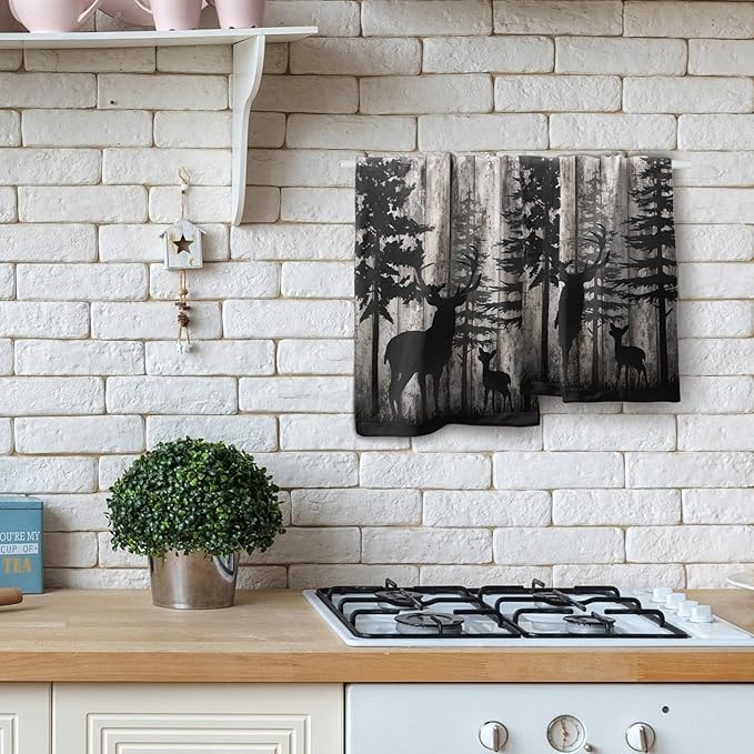 Forest Deer Hand Towels Wildlife Animal Fingertip Towels Set of 2 Soft Guest Face Towel Bathroom Decorations Thin Kitchen Tea Dish Towels