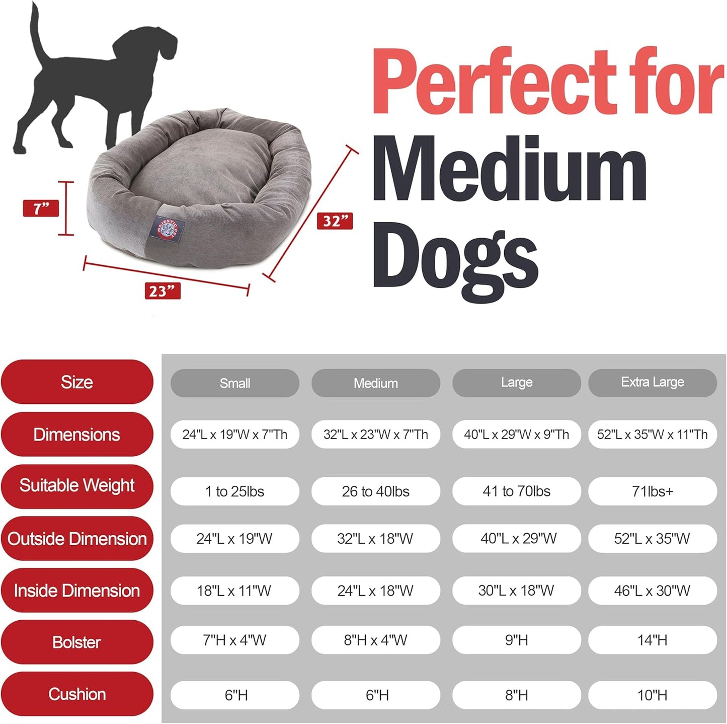 Majestic Pet 32 Inch Micro Velvet Calming Dog Bed Washable 32x23x7 (inch) – Cozy Soft Round Donut Dog Bed with Spine for Head Support - Pet Bed Medium - Vintage