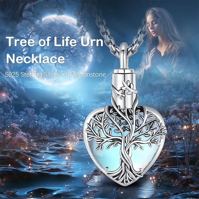 EUDORA Sterling Silver Urn Necklace for Ashes for Women Men, Ash Pendant for Human Cat Dog Ashes, Necklace for Ashes of Loved One Dad Mom Papa Pet Cremation Souvenir Jewelry for Funeral, 20inch
