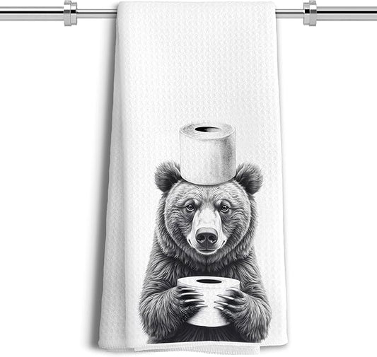 Funny Bear Hand Towels for Bathroom Decor, Bear Lover Gifts, Kids Bathroom Hand Towels, Funny Kitchen Towels, 16x24 Inches