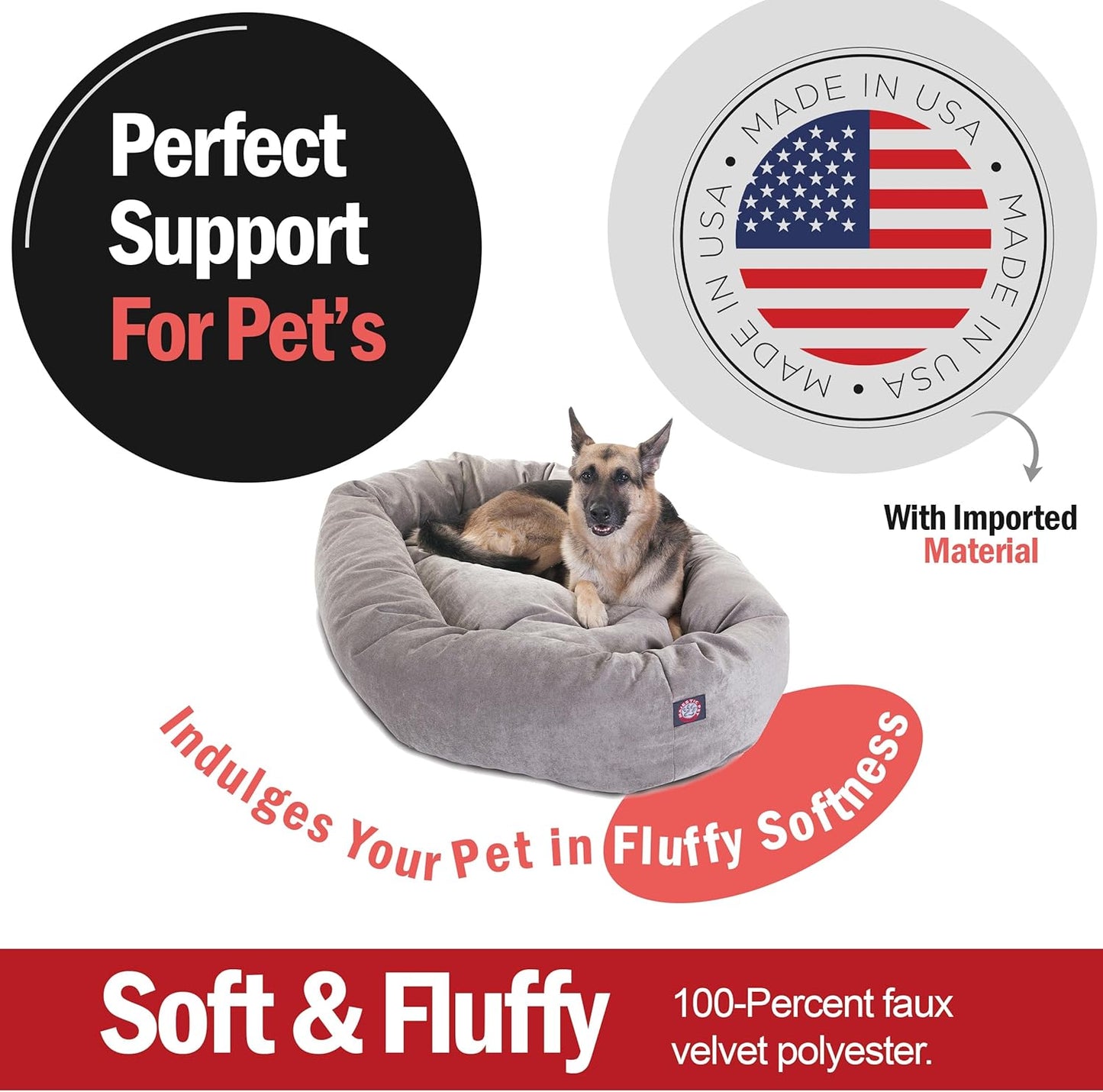 Majestic Pet 52 Inch Micro Velvet Calming Dog Bed Washable 52x35x11 (inch) – Cozy Soft Round Donut Dog Bed with Spine for Head Support -Pet Bed X- Large - Vintage (2025)