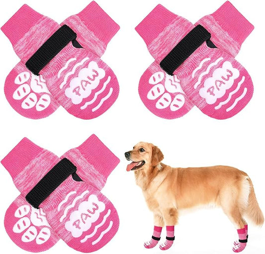 BEAUTYZOO Anti Slip Dog Socks for Small Medium Large Dogs with Grips Straps on Hardwood Floor Protection Wear, Traction Control 3 Pairs Double Side Paw Protector to Prevent Licking for Girl or Boy