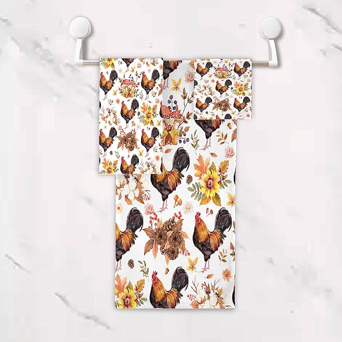 Gaming 3 Piece Towel Bathroom Sets, 1 Bath Towel, 1 Washcloth, 1 Hand Towel, Cotton Fast Dry Soft Absorbent Towel Set for Home Kitchen Family (Fall Chicken)