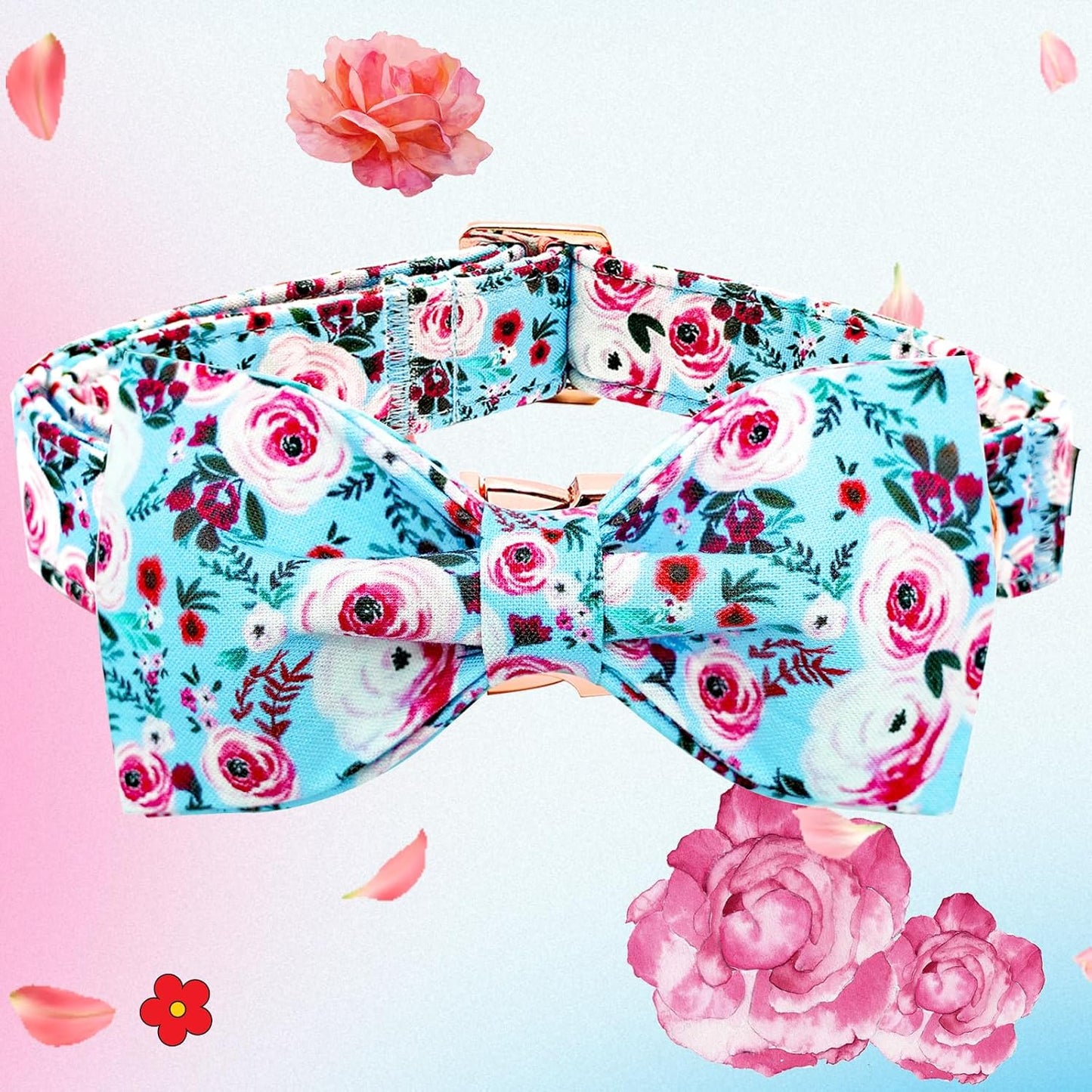 Elegant little tail Dog Collar, Rose Print Pet Collar Summer Dog Collar Durable Metal Buckle Dog Collars Cotton Pet Adjustable Dog Collars for Medium Dogs