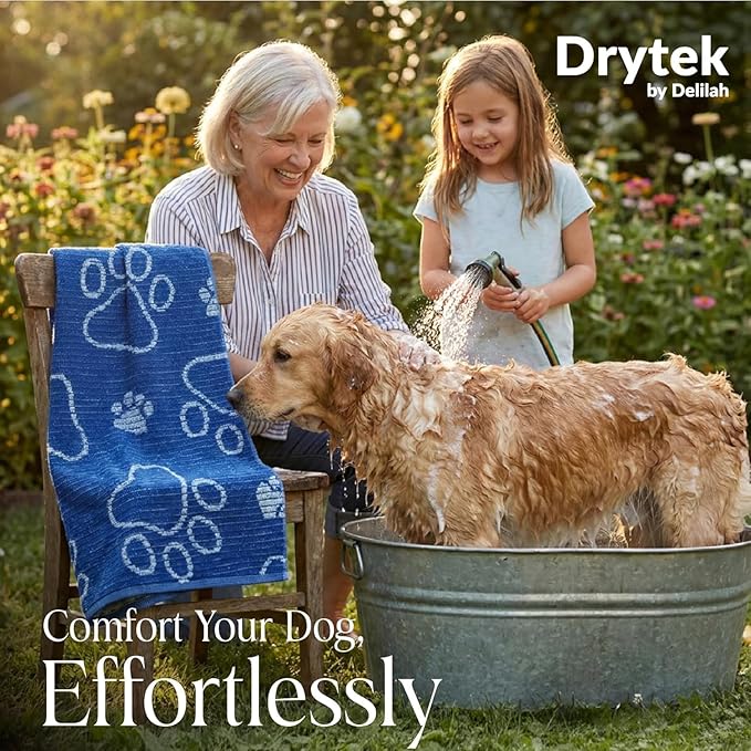 Delilah Home Drytek Dog Towel, Faster Drying, Ultra Absorbent & Odor-Resistant Dog Drying Towel Made from Recycled Bottles, Bath, Beach & Travel Towel (Blue) Large 30x54