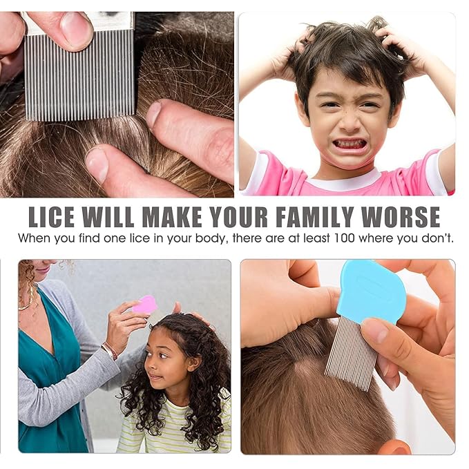 LABOTA 9 Pcs Lice Combs, Flea Combs, Hair Comb Double Sided Fine Tooth Combs, Removal Dandruff Comb with Metal Teeth, Stainless Steel Louse and Nit Comb for Head Lice Treatment