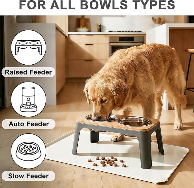 ESTHELLO Waterproof Pet Feeding Mats - Advanced Silicone Dog Food Mat Easy to Clean for Dog & Cat Bowls, 24''x16'' Cream White