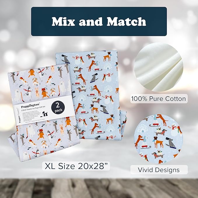 Dog Kitchen Towels - Ice Hockey Mom Gift Kitchen Towels - Rink Rover Puppies Skating Decor - Ice Hockey Decor Dog Tea Towels - Ice Skating Winter Tea Towel Set - 2-Pack (Ice Pups)