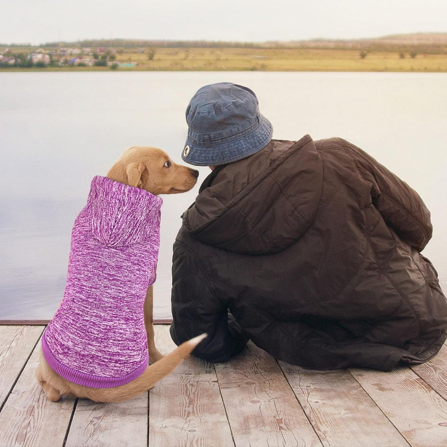 Dog Sweaters for Large Dogs Hoodie Fleece Dog Sweater Soft Clothes Sweatshirt with Pocket Hoodie for Large Dogs(Purple&L)