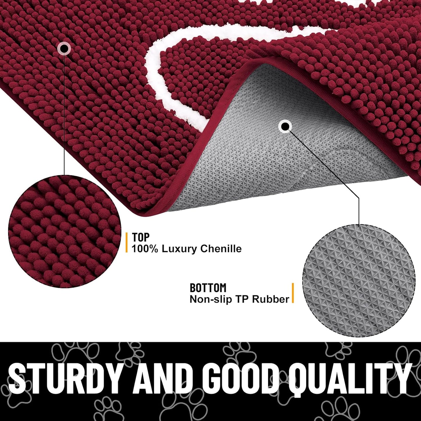 Smiry Dog Door Mat for Muddy Paws, Absorbent Dirt Trapper Non Slip Quick Dry Washable Chenille Mat for Mud Dogs, Entry Rug for Indoor and Outdoor (70x24 Inches, Burgundy)