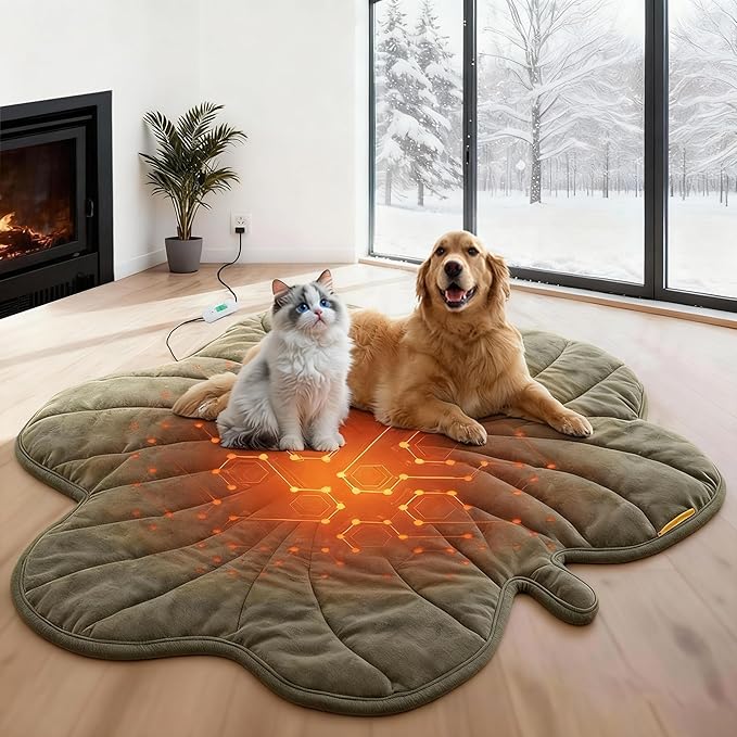 Extra Large Dog Heating Pad Waterproof Electric Heated Pet Beds for Indoor Outdoor, Adjustable Temperature,Washable Green Clover Shaped Cat Heating Pad Non Slip Bottom(57"X47")