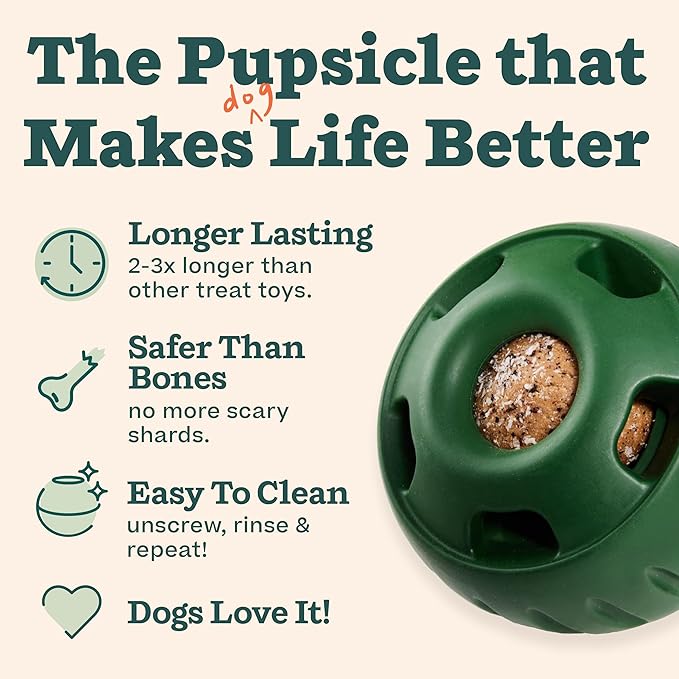 WOOF Pupsicle and Treat Tray - Long-Lasting Interactive Dog Ball Toy and Silicone Dog Treat Mold - Keep Your Pup Busy - Easy to Clean - Dog Toys for Small Dogs 10-25 lbs