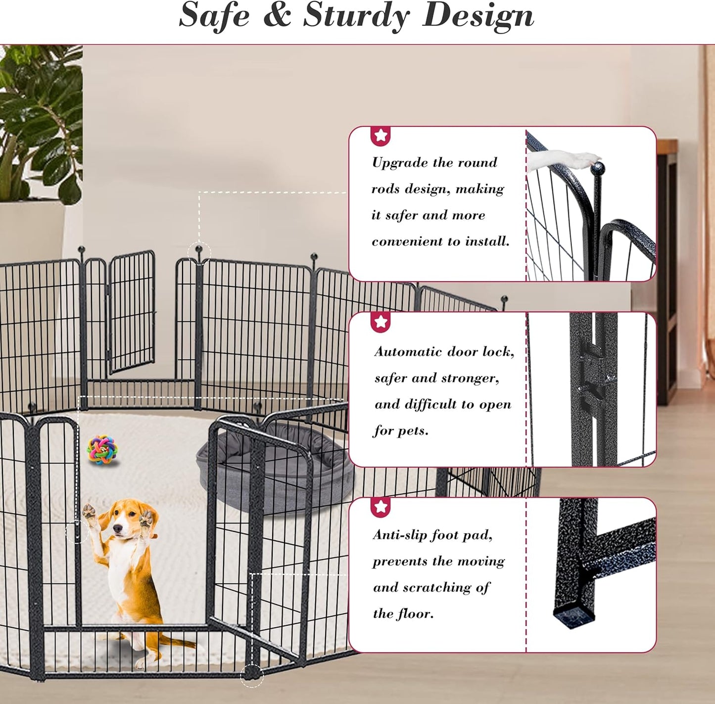Dog Playpen 32 inch 20 Panels Indoor Outdoor Dog Pen for Medium/Small Dogs Heavy Duty Metal Dog Fence Outdoor for Yard, Puppy Playpen with Door Portable Pet Fence for RV Camping Yard