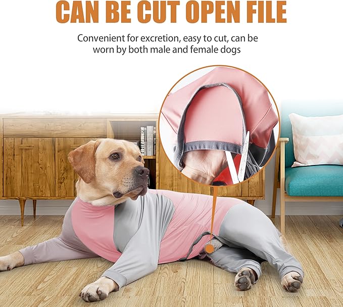 Dog Recovery Suit, Abdominal Wound After Surgery Wear, Prevent Licking Wounds, E-Collar & Cone Alternatives, Long Sleeve Postoperative Shirts Dog Pajamas Prevent Shedding(XL, Pink)