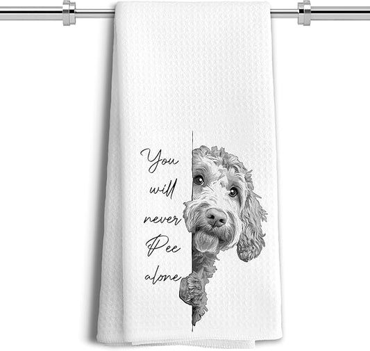 Funny Goldendoodle Dog Hand Towels, You Will Never Pee Alone Funny Bathroom Hand Towels, Goldendoodle Gifts, Dog Bathroom Decor, 16x24 Inches