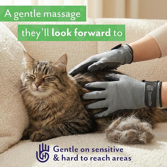 H HandsOn Pet Grooming Gloves - Patented #1 Ranked, Award Winning Shedding, Bathing, & Hair Remover Gloves - Gentle Brush for Cats, Dogs, and Horses (Black, Small)