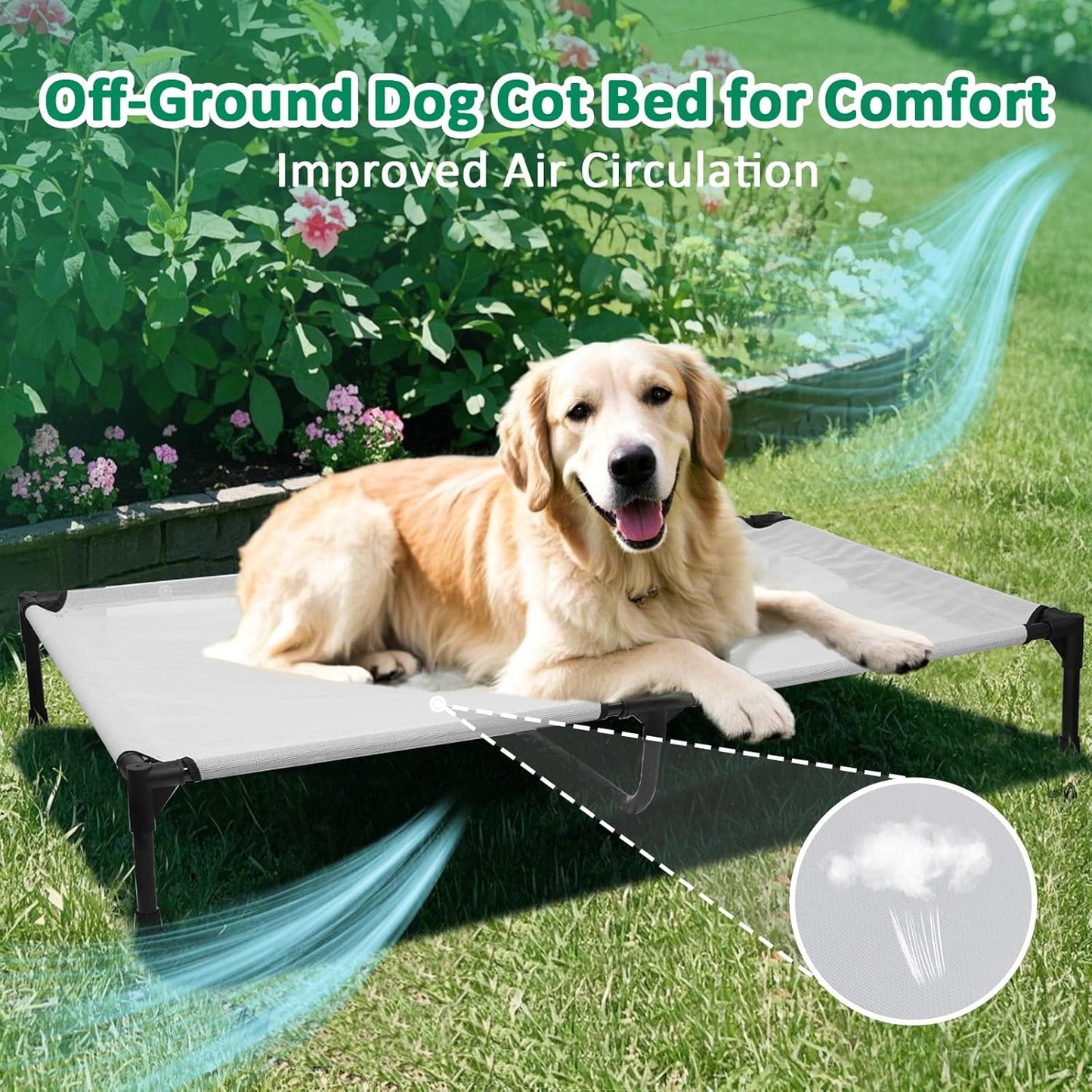 Elevated Dog Bed XL, Extra Large Raised Dogs Cot with Washable Mesh & Non Slip Feet, Pet Hammock Beds Off Ground, Dog Trampoline Bed Outdoor, Grey