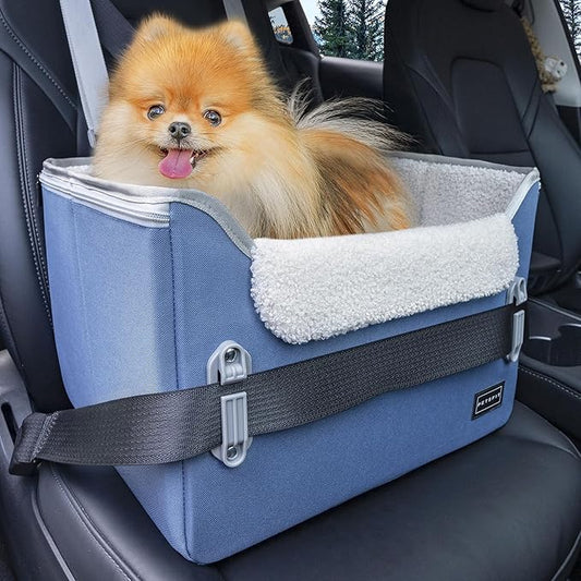 PETSFIT Small Dog Car Seat, Patent Safe Buckles Dog Booster Car Seat, Puppy Car Seat with Safety Belt, Suitable for Small Pets Up to 25lbs (Navy Blue)