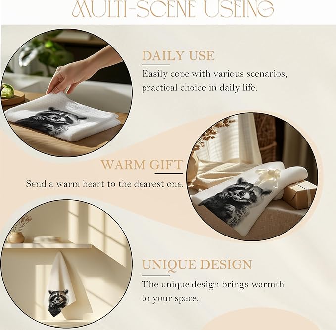 Funny Toothbrush Raccoon Bathroom Hand Towels, Gifts for Raccoon Lovers Hand Towels for Bathroom Washroom Restroom Decor, 16x24 Inch