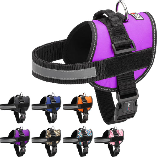 Dogline Dog Harness, Reflective No-Pull Adjustable Vest with Handle for Walking, Training, Breathable, No - Choke Harness for Small, Medium or Large Dogs Room for Patches Girth 33"-46" in Purple