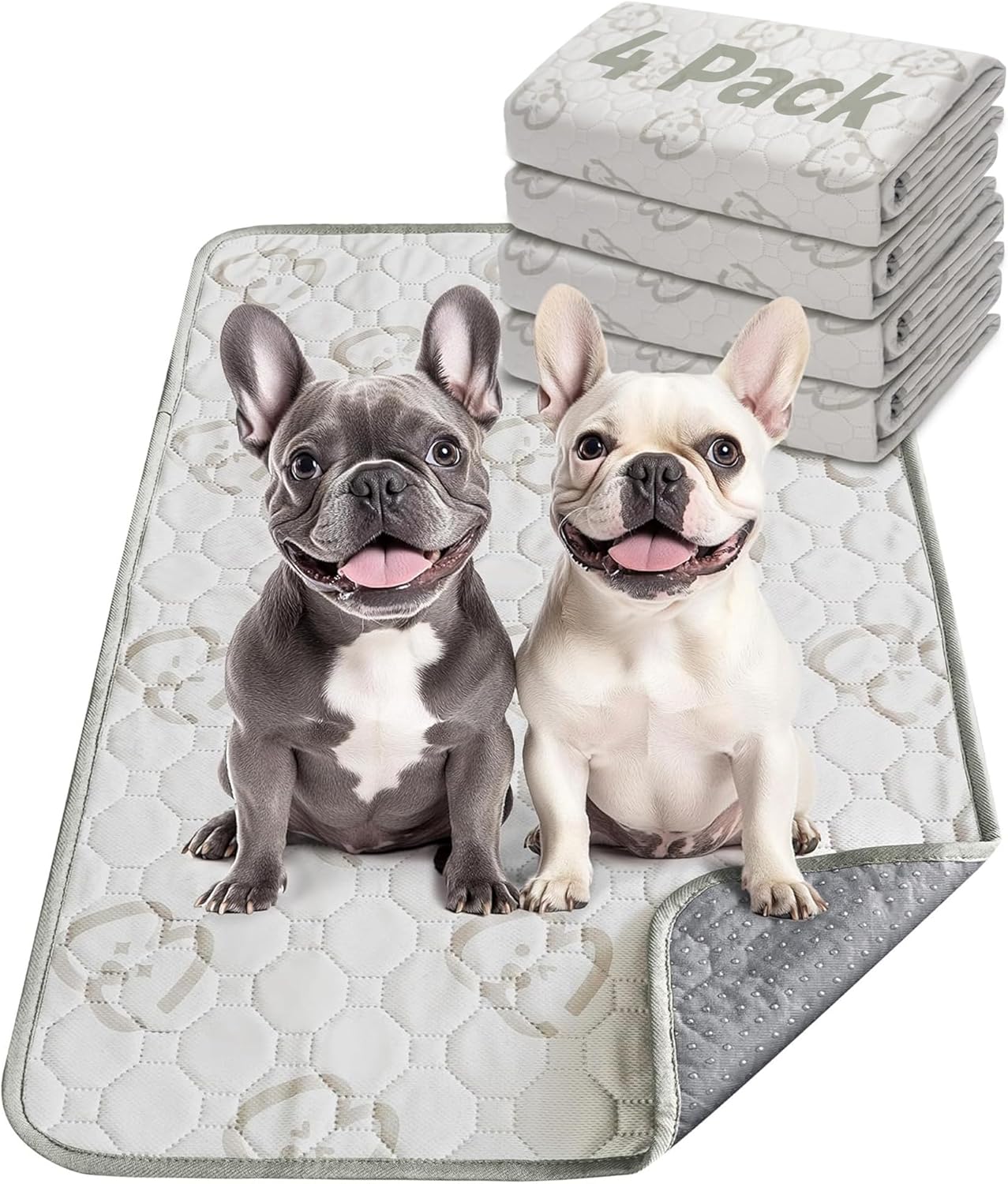 FXW Washable Pee Pads for Dogs, Puppy Pads with Super Absorbent, Specifically Designed for Potty Training, 29" × 18" Rectangle, Khaki, 4 Packs